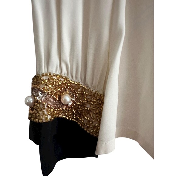 Vintage Starrington Silk Blouse | Beaded Collar, 80s Secretary Shirt, Size 6 - Picture 3 of 6